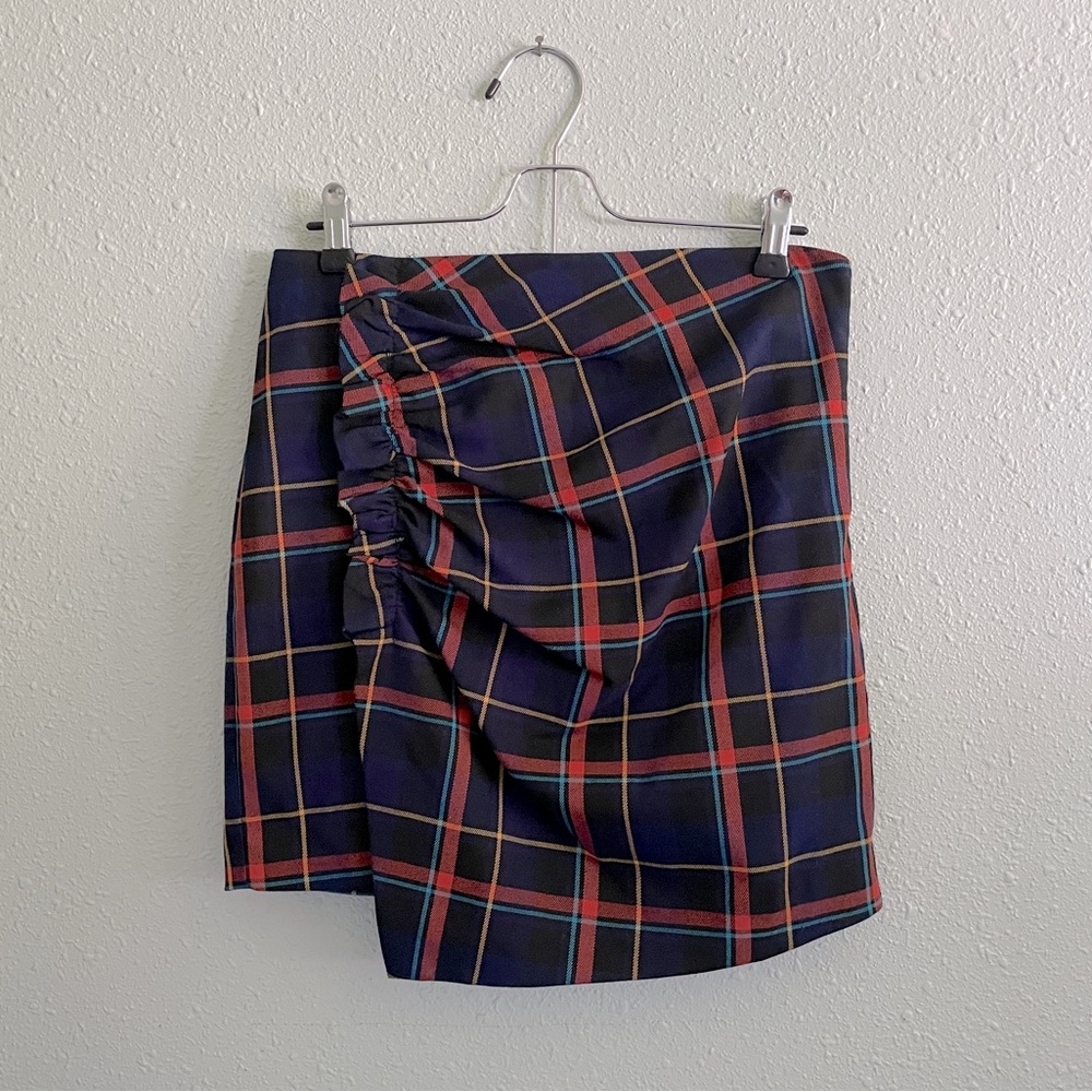 Vicolo Plaid Asymmetrical Mini Skirt